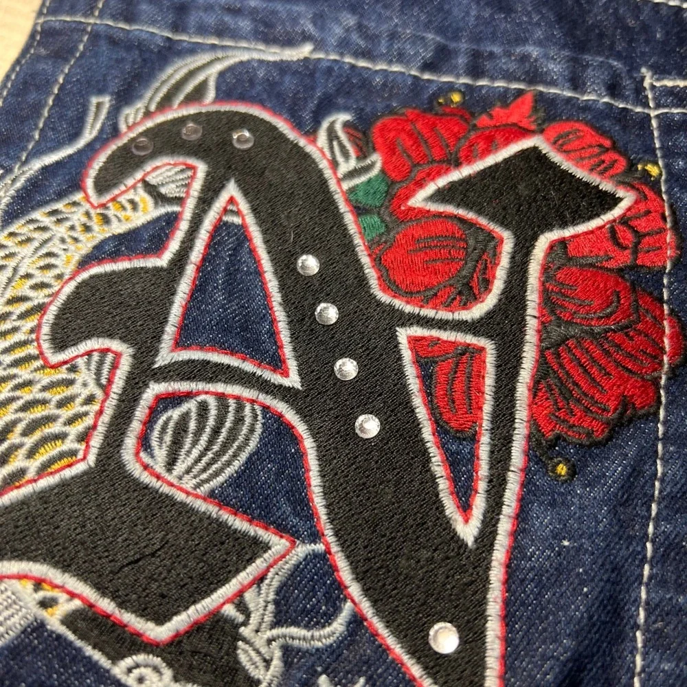 Idle NH Y2K Aesthetic Jorts Denim Street Wear Embroidery Women Size4